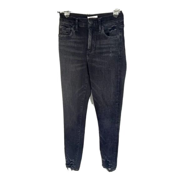 AGOLDE High Rise Black Jeans Crop Distressed Raw Hem Sophie Sz 25 Skinny Grunge - Picture 2 of 13